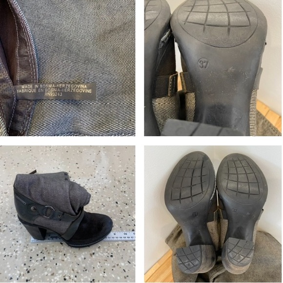 Western Diesel heeled platform boot distressed leather black grey denim harness - Picture 10 of 16